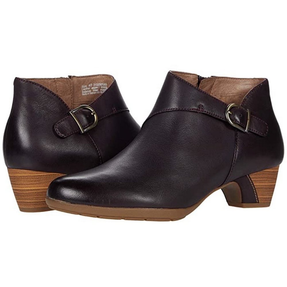 Dansko Dark Brown Leather Ankle Booties with Buckle